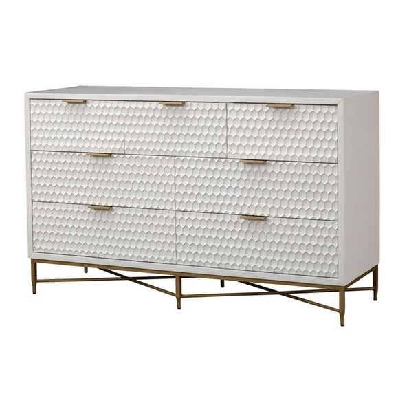 Trent Home 7-Drawer Contemporary Wood/Metal Dresser in White/Gold