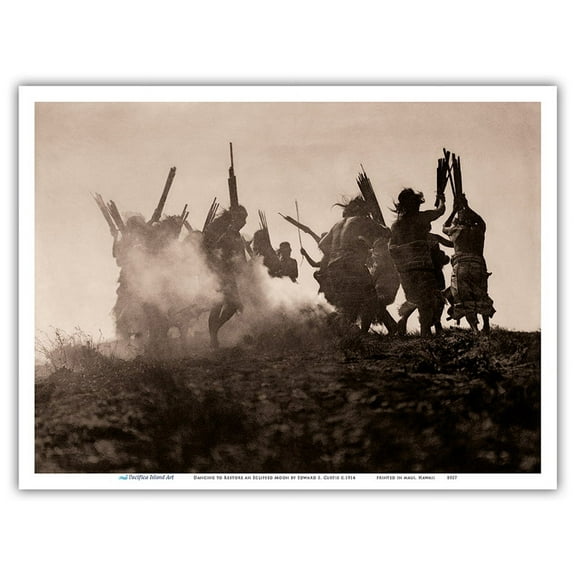 Dancing to Restore an Eclipsed Moon - Kwakiutl North American Indians - Vintage B&W Historical Photograph by Edward S. Curtis c.1914 - Master Art Print (Unframed) 9in x 12in