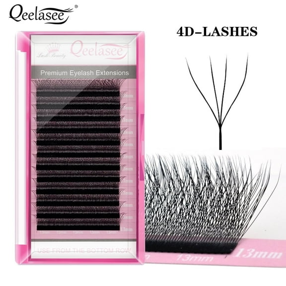 Qeelasee W Shape Eyelashes Mink Black 4D Eyelash Extensions Natural and Soft individual lashes D Curl 8-15mm