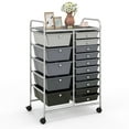 thumbnail image 2 of Gymax 15 Drawer Rolling Storage Cart Opaque Multicolor Drawers Home Organizer Mixed Black, 2 of 10