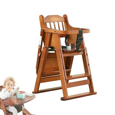 Wood High Chair With Tray, Baby Highchairs, Children High Stool Dining Chair For Babies And Toddlers Portable Kids Folding Chair With Safety Belt Adjustable Height (6 Months To 7 Years)