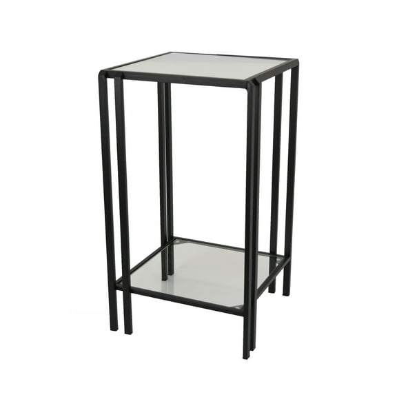 Buckley Plant Stand Table, Black Metal, Square Mirrored Top, 22 Inch