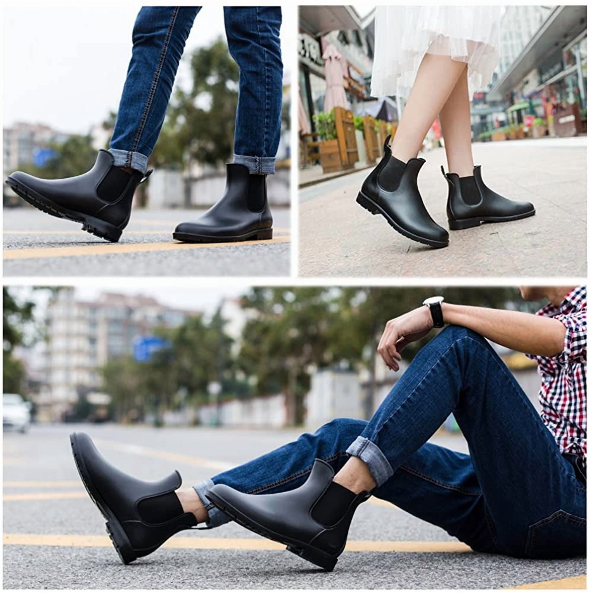 Litfun Women's Short Rain Boots Waterproof Anti Slip Rubber Ankle Chelsea Booties Rainboots for Women, Black, Size 7.5