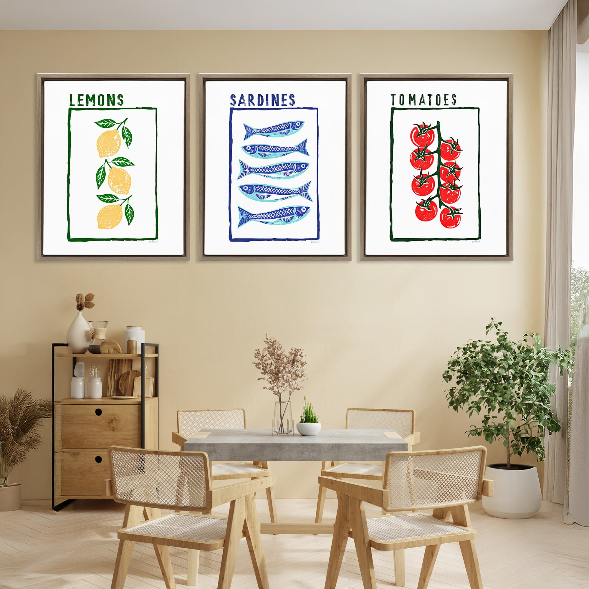 Stupell Industries Healthy Summer Foods 3 Piece Brown Framed Floater Canvas Set, design by Amanda Greenwood