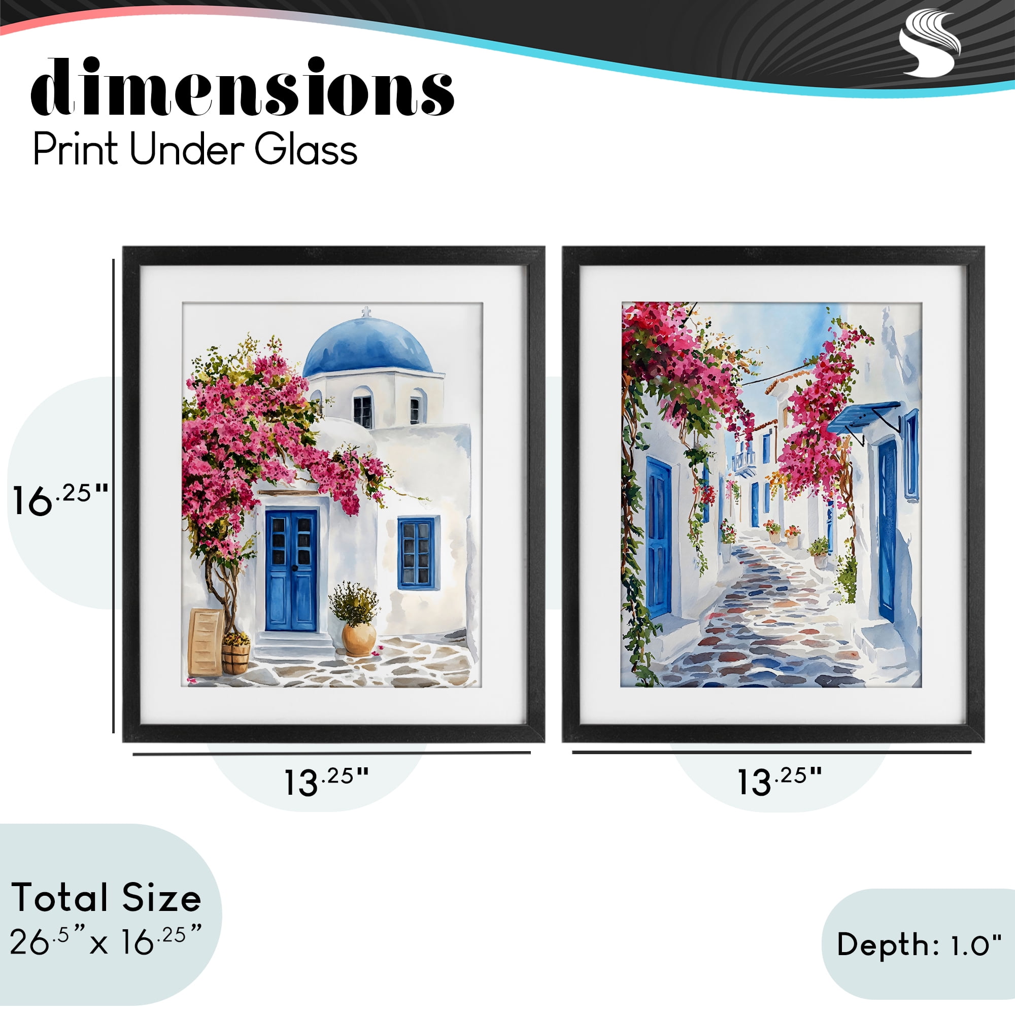 Stupell Industries Santorini House with Pink Tree 2 Piece Black Framed Print Under Glass Set, design by LSR Design Studio