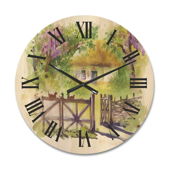 Designart 'Impression of Rustic Cottage In The Woods' Traditional Wood Wall Clock