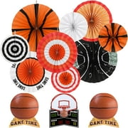 Basketball Party Decorations CORNET Kit - Basketball-Themed Paper Fans & Table Centerpiece Set, for Basketball Birthday Party & Supplies