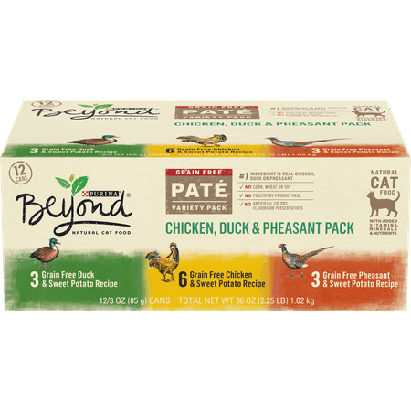 (12 Pack) Purina Beyond Grain Free, Natural Pate Wet Cat Food, Chicken, Duck & Pheasant Recipe Variety Pack, 3 Oz. Cans