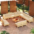 thumbnail image 1 of vidaXL 14 Piece Garden Lounge Set with Cream Cushions Solid Pinewood, 1 of 5