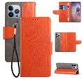 thumbnail image 1 of Nalacover Wallet Case for iPhone 14 Pro, Butterfly Embossed Pattern Luxury PU Leather Magnetic Flip Folio Cover with Card Slots Holder Kickstand Wrist Strap Soft Silicone Shockproof Case,Orange, 1 of 9
