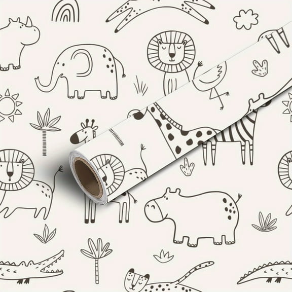 Cartoon Safari Animal Wallpaper - Self-Adhesive Waterproof with Zebra Lion Pattern for Kids Room Decor