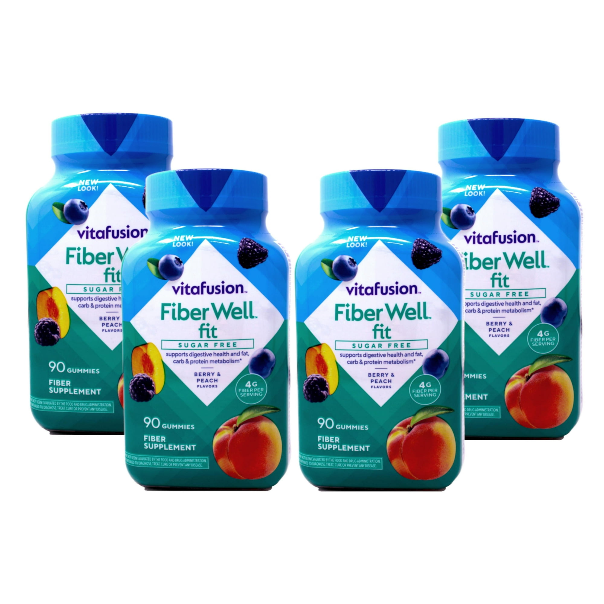 4 Pack Vitafusion Fiber Well Fit Fiber + B Vitamin Gummies Peach/Berry, 90 Each