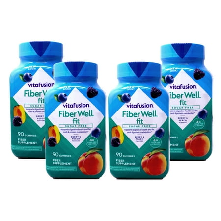 4 Pack Vitafusion Fiber Well Fit Fiber + B Vitamin Gummies Peach/Berry, 90 Each