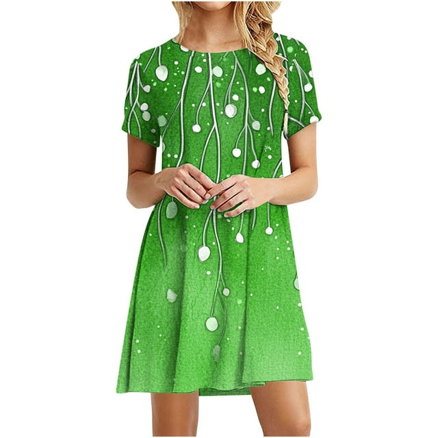 Vestido de Manga Corta para las Mujeres Casual Impreso Cuello Redondo, Vestido de las Señoras para la Primavera Y el Verano de Uso Diario