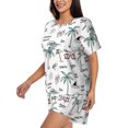 thumbnail image 3 of Womens Pajama Sets With Pocket, Hawaii Palm trees flip flops Lounge Sets Short Sleeve Sleepwear PJ Sets for Women, 3 of 6