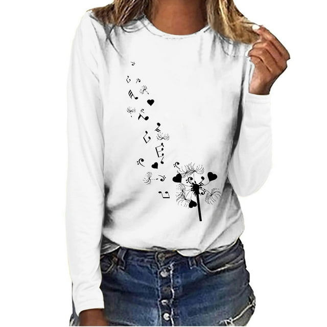 Chemises & Blouses Ma Commande! Aqestyerly T-Shirt Décontracté Imprimé pour Femmes Col Rond Manches Longues