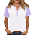 thumbnail image 2 of BOMYJESK Shirts for Women Short Sleeve Henley V-Neck Color Block Tunic Tops Dressy Casual Loose Basic Tops 2026 Summer Trendy Button Tee Blouse White M, 2 of 5