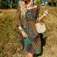 thumbnail image 3 of Leopard Paisley Vibrant Textile Women's Fall Dresses Casual Loose Flowy Swing Shift Dress, 3 of 9
