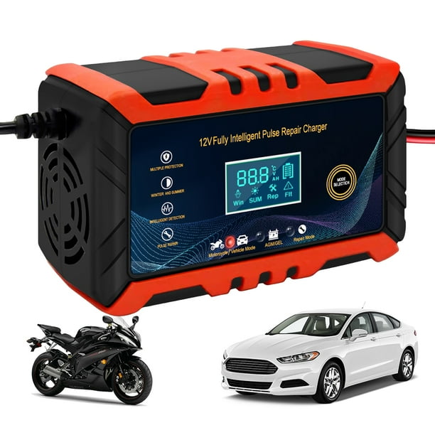 Cargador Batería Coche 12V 6A Reparación Pulso Pantalla LCD Cargador Batería Motocicleta (estándar Europeo Rojo)