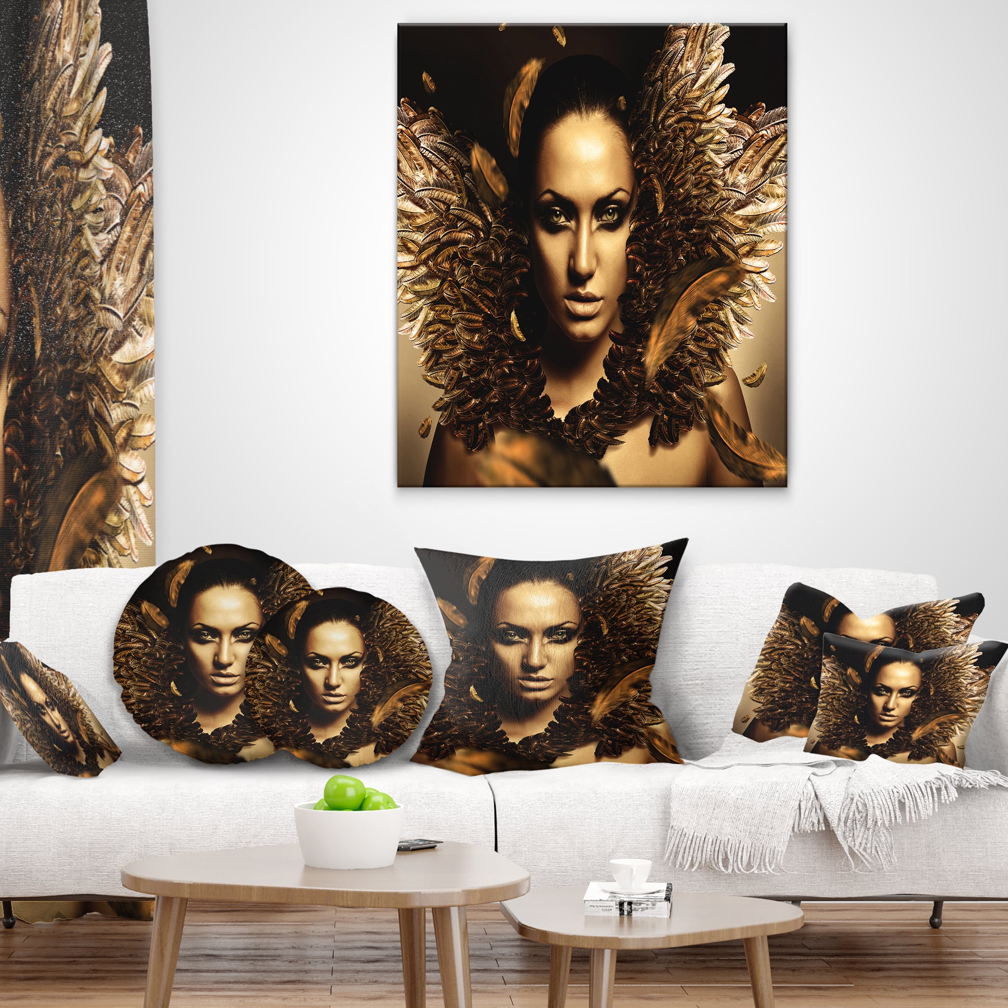 Designart Sexy Brunette - Digital Art Portrait Throw Pillow - 16x16