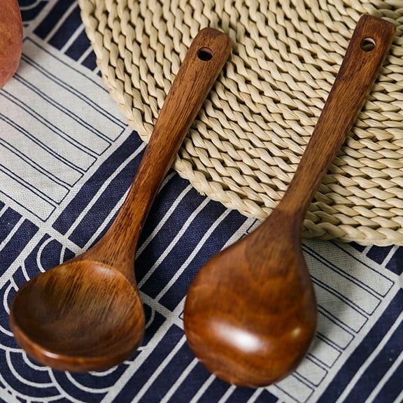 Wooden Spoons for Eating, Handmade Natural Wood Spoon Long Handle Wooden Dessert Rice Soup Spoon Teaspoon Cooking Utensil for Soup, Coffee, Salad Desserts, Chips