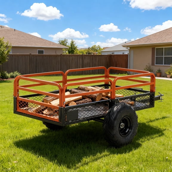 1500LBS Capacity 15 Cubic Feet Dump Cart Trailer, Heavy Duty Tow Behind Hauling & Dumping Wagon for ATV, UTV, Lawn Tractor and Garden Use