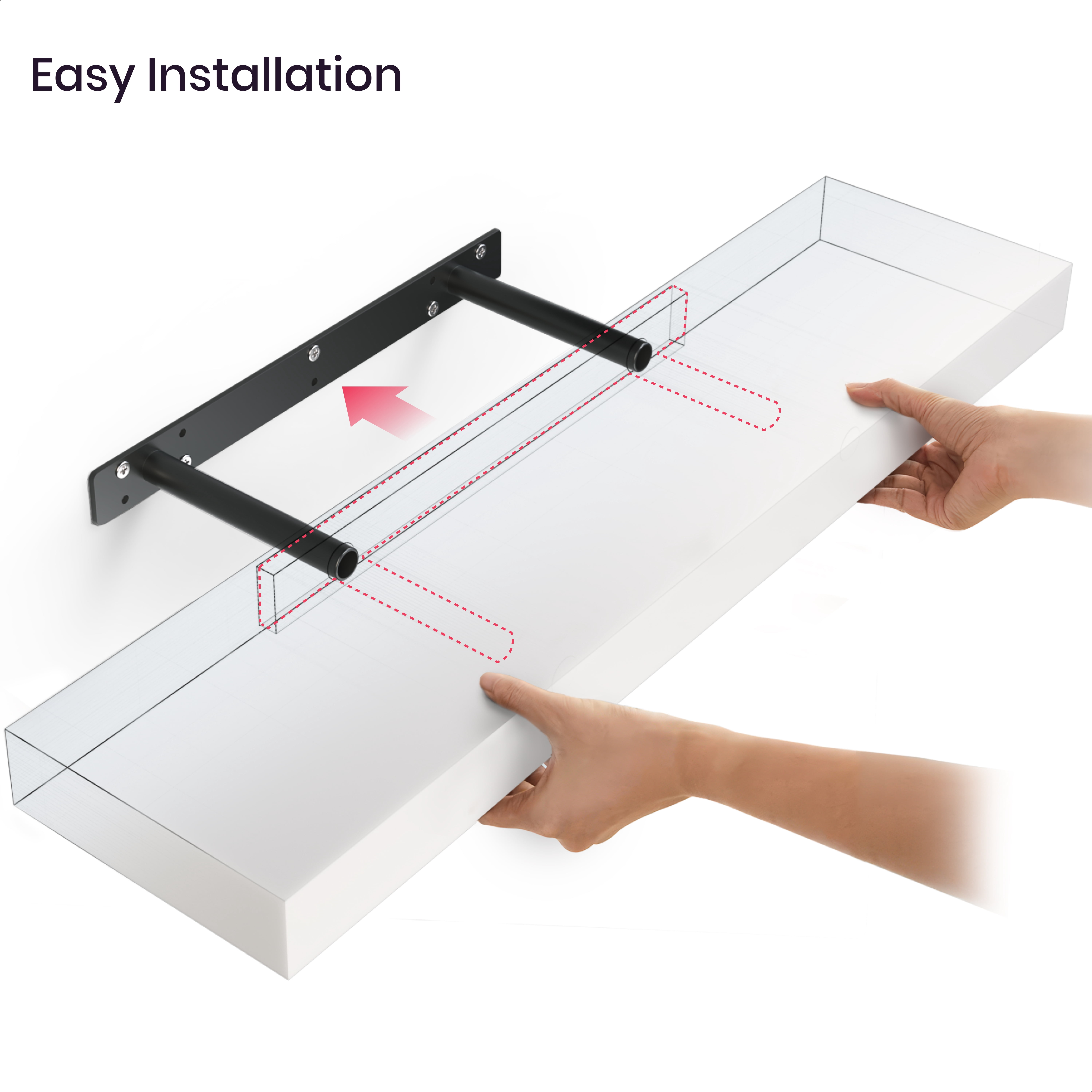 Ballucci 24" Floating Shelves for Wall, 3-Pack with Invisible Brackets, 6" Deep, White