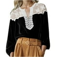 thumbnail image 2 of XUNKUSGA Women's Blouses Fashion Lace Velvet Patchwork Color Block Tops for Women Loose Vintage Lantern Sleeve Womens Blouses Soft Long Sleeve V Neck Women's Tops Black, 2 of 5