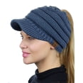 thumbnail image 2 of C.C BeanieTail Warm Knit Messy High Bun Ponytail Visor Beanie Cap, Dark Denim, 2 of 4