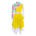 thumbnail image 1 of inlzdz Kids Girls Lyrical Praise Dance Dress Color Block Printed Worship Robe Metallic Irregular Yellow 6, 1 of 5