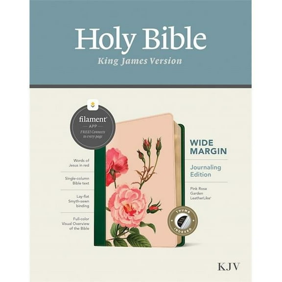 Tyndale House Publishers 331928 Filament Enabled KJV Wide Margin Bible, Pink Rose Garden LeatherLike Indexe