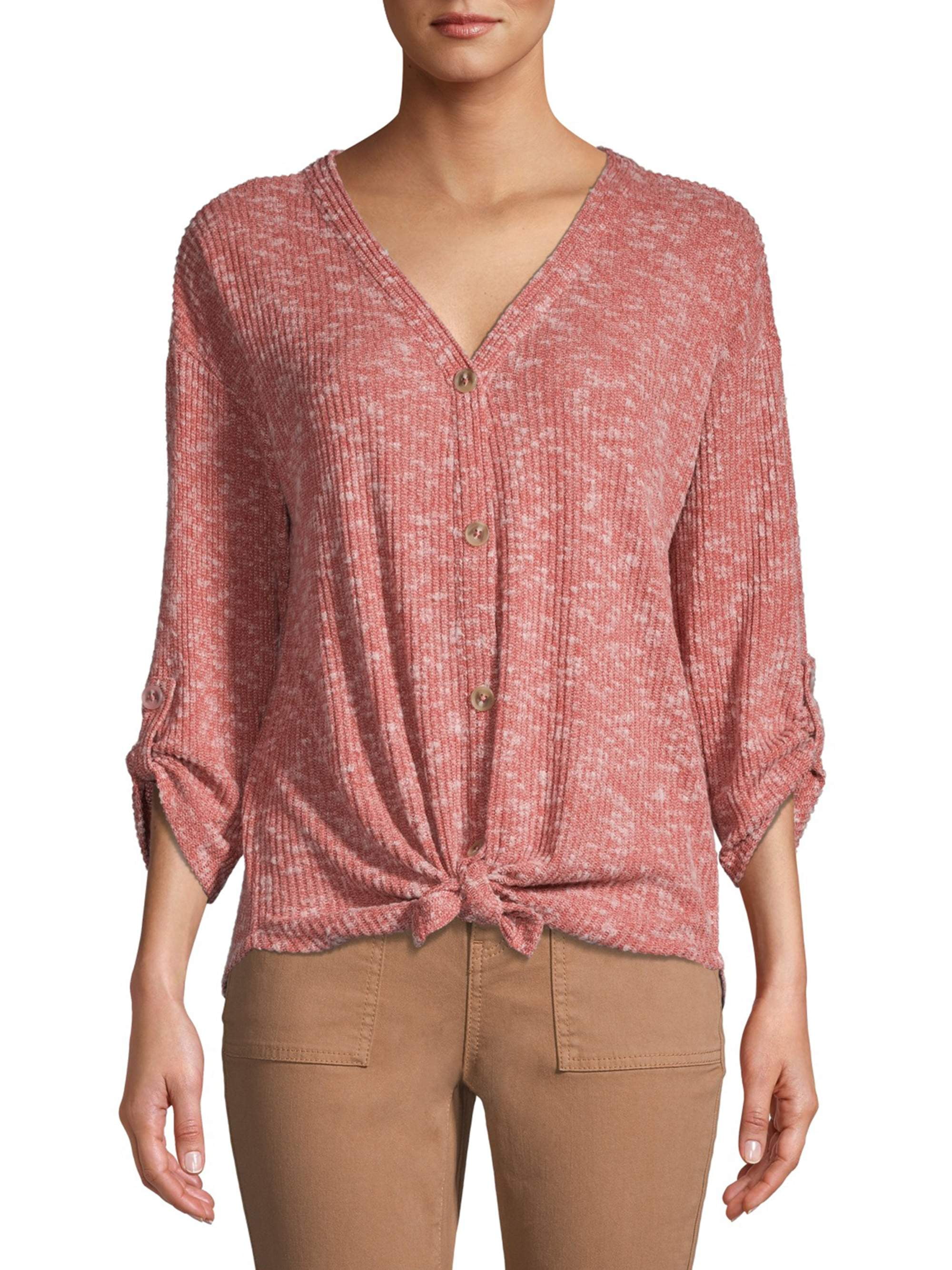 No Boundaries No Boundaries Juniors' Button Front Tie Blouse with