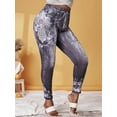thumbnail image 3 of ROSEGAL Plus Size Floral Print 3D Denim Print Jeggings Black 2X, 3 of 4