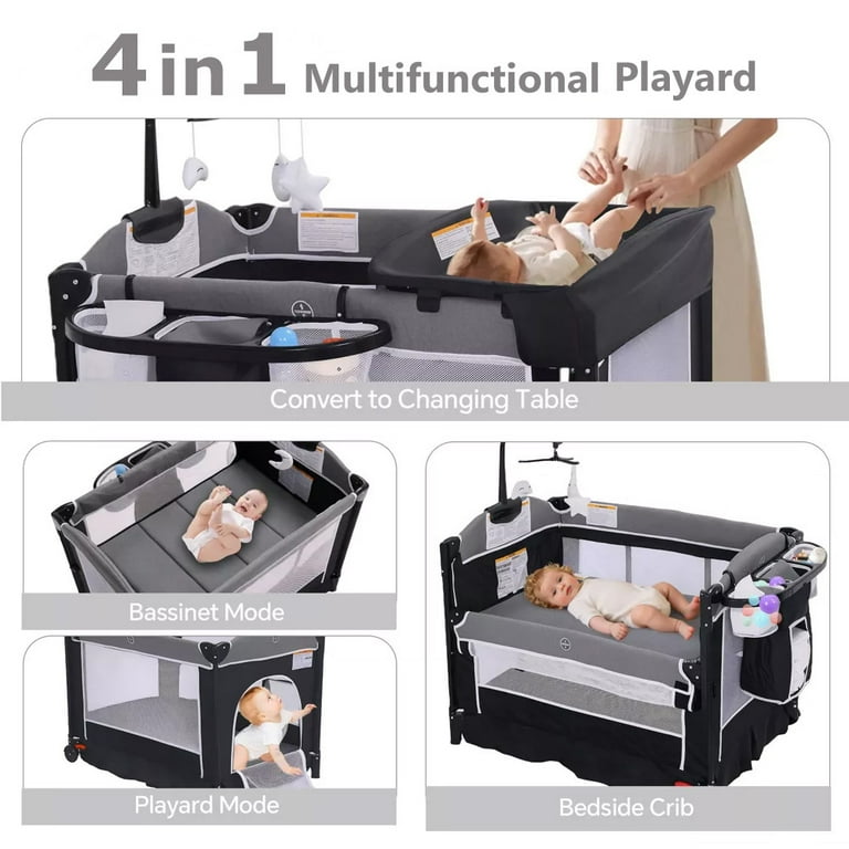 AILEEKISS 4-in-1 Portable Baby Play Yard, Bassinet and Changing
