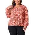 thumbnail image 1 of Blusa de trabajo casual para mujeres GRACE & GRANDEUR de talla grande, con cuello en V, de manga larga, con estampado de lunares, 2024, 4X, naranja, 1 of 6