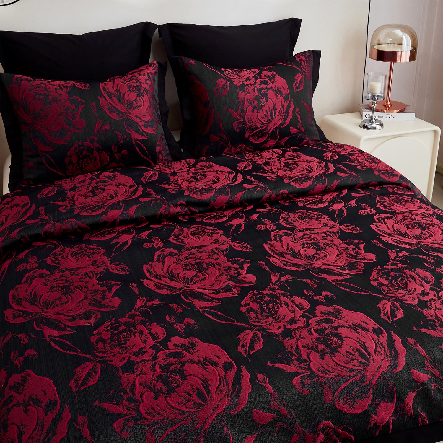 7-Piece King Comforter & Curtain Set, Burgundy Floral Patchwork