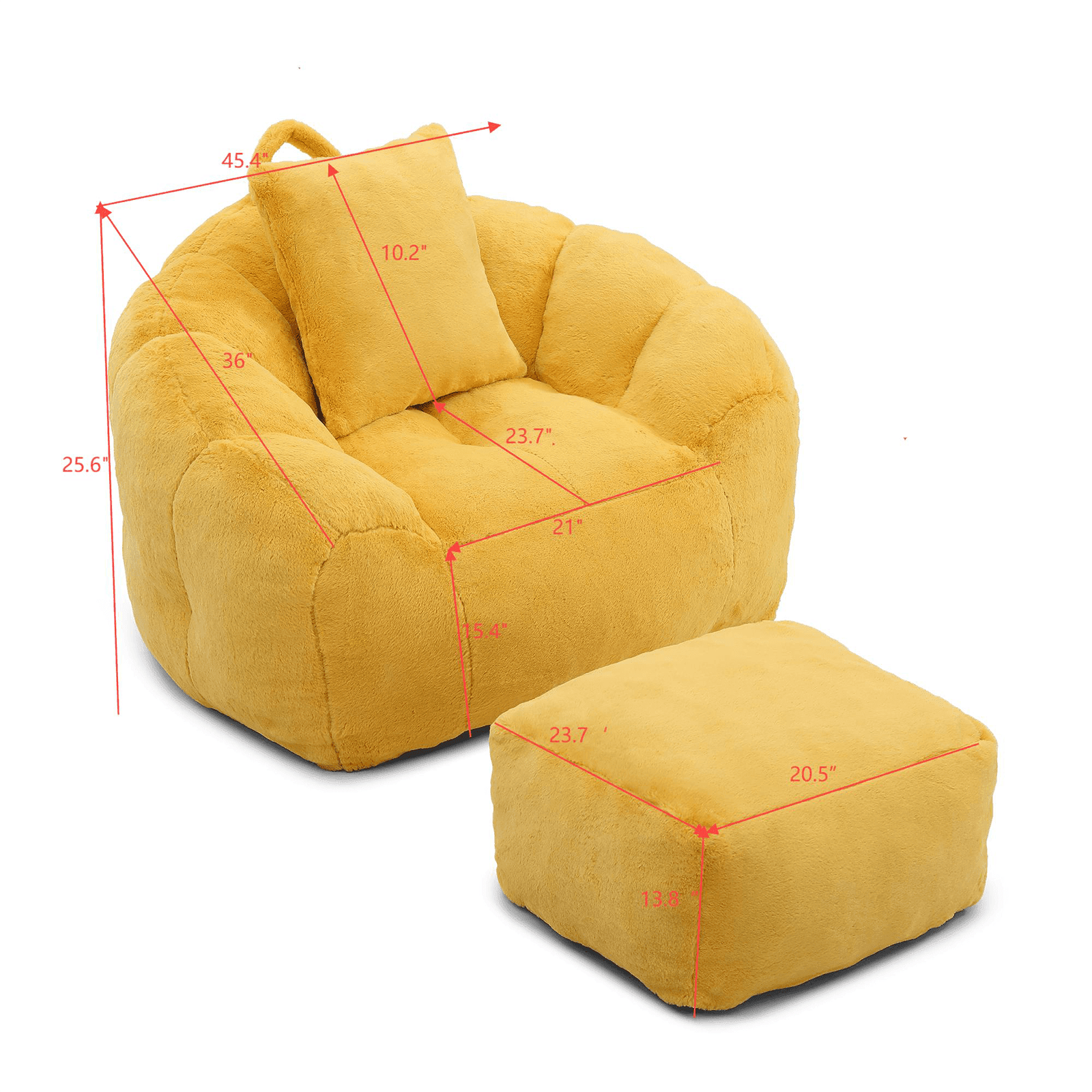 Lovableguy Oversized Bean Bag Chair for Adults and Kids,Shell-Shaped Fluffy Faux Fur Lazy Floor Sofa with Foot Stool for Living Room,Dorm,Yellow