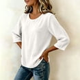 thumbnail image 4 of Diufon Womens Crinkle Gauze Blouse 3/4 Sleeve Round Neck Casual Loose Tops Solid Color Summer Tunic Shirts, 4 of 9