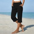 thumbnail image 2 of SAHFX Petite Capris for Women Petite Length Cotton Linen Pants with Pockets Split Button Gym Workout Yoga Shorts Straight Leg Wide Leg Pants Pull on Quick Dry High Elastic Waisted Pants Black L, 2 of 6