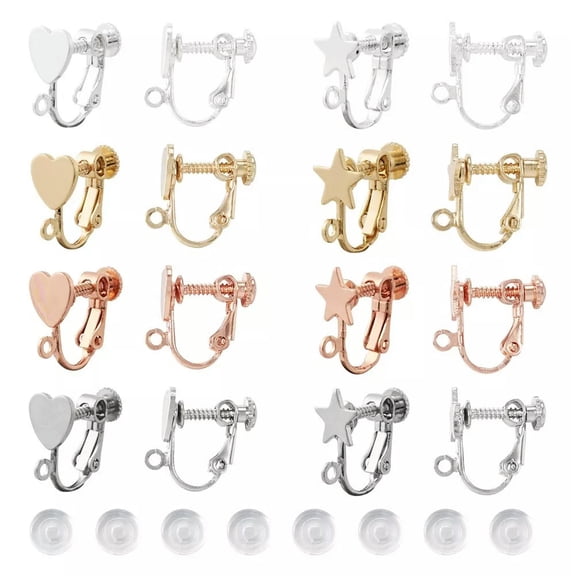 U8MO 16Pcs Brass Star Heart Clip-on Earring Findings Screw Back Ear Wire Non Pierced