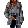 thumbnail image 3 of Fleece Jackets for Women Plaid Fuzzy Shacket Lapel Collared Button Down Jacket Sherpa Oversized Warm Fall Winter Coat with Pockets, 3 of 9