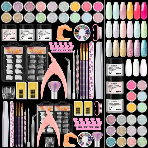 Kit de uñas acrílicas COSCELIA para principiantes con decoración y herramientas