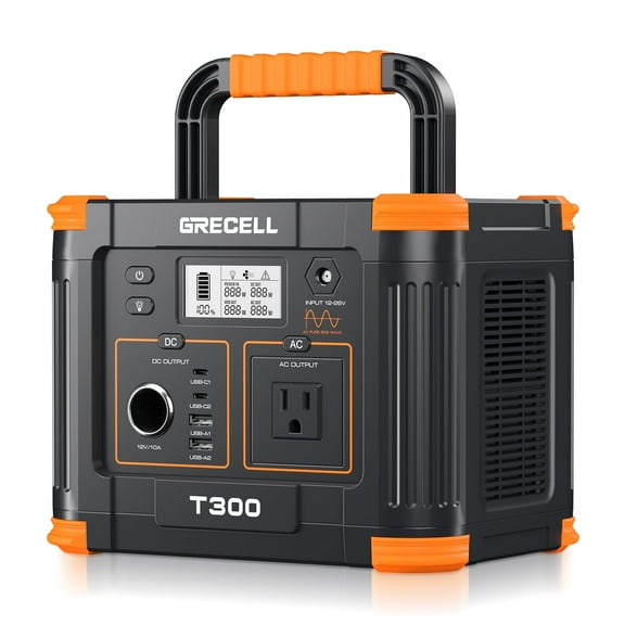Portable Power Station 300W (Peak 600W), GRECELL 288Wh Solar Generator with 60W USB-C PD Output, 110V Pure Sine Wave AC Outlet Backup Lithium Battery Outdoors
