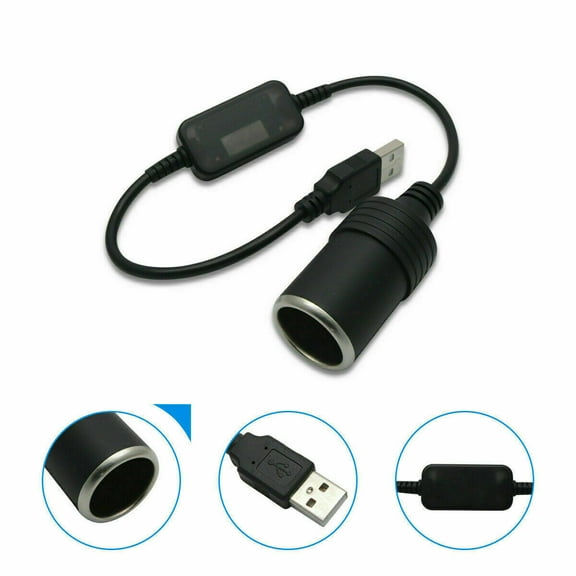 USB Port 5V to 12V Car Cigarette Lighter Socket Female Converter Adapter Cord