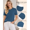 thumbnail image 4 of QUALFORT Women’s Short Sleeve Cable Knit Sweater, Crew Neck Lightweight Pullover, Blue Green, Size L, 4 of 7