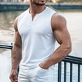 thumbnail image 2 of Men's Ribbed Henley Tank Tops Knit V Neck Sleeveless Workout T Shirt Muscle Gym Fitness Tee White, 2 of 7