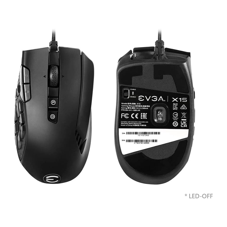 EVGA　X15 12ボタン　8000ポーリングレート　マウス EVGA X15 Optical Gaming Mouse, Wired, 20 Programmable Buttons