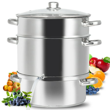 Gymax 11-Quart Stainless Steel Fruit Juicer Steamer Stove Top w/ Tempered Glass Lid