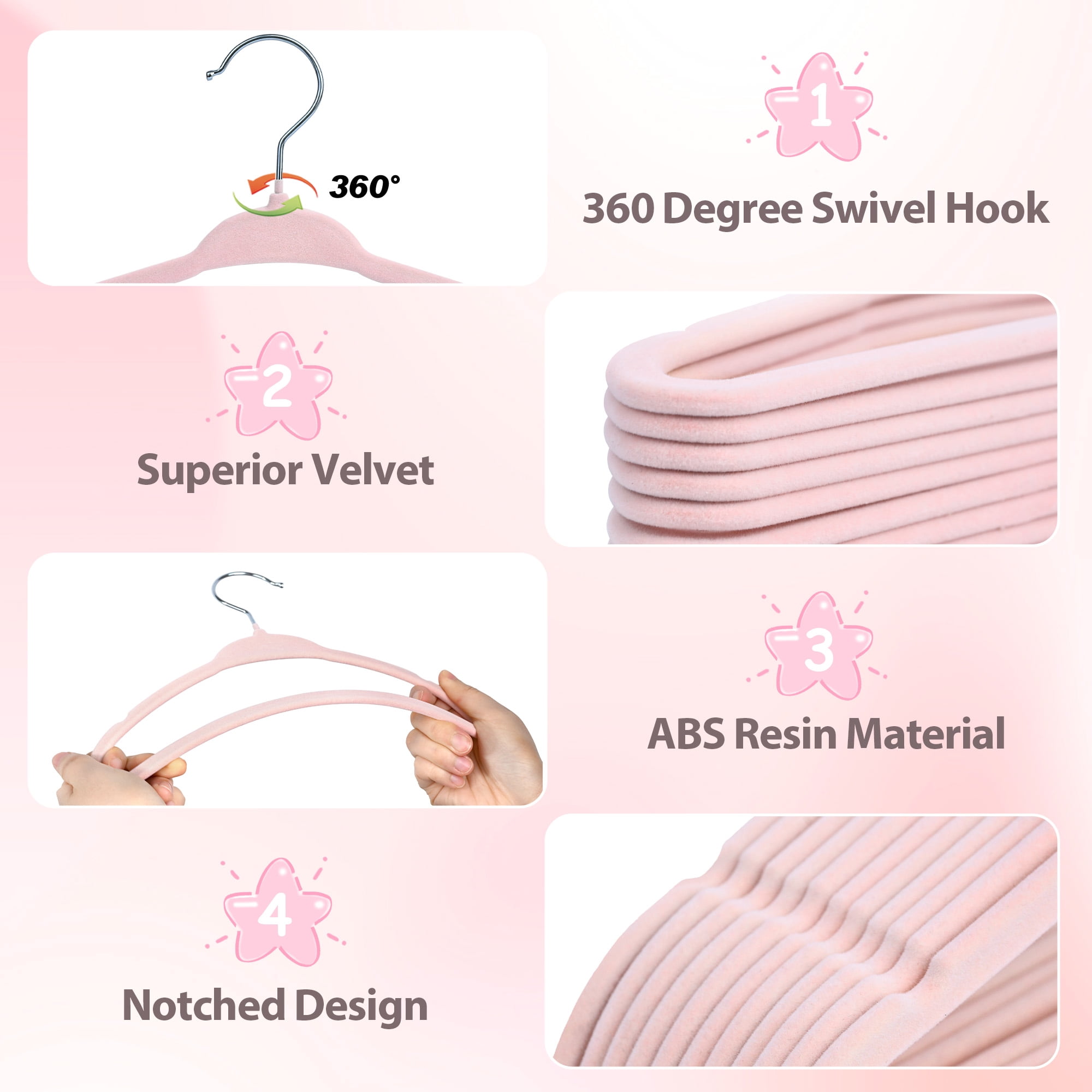 30 Pack Kids Hangers,Premium Velvet Strong and Durable Baby Hangers, Non-Slip Toddler Hangers, Baby Clothes Hangers With 360°Swivel Hook，11 ”Children Hangers, Pink