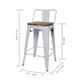 thumbnail image 2 of Leejay White 24 inch Low Back Counter Height Metal Barstool with Wood Seat, Set of 3, 2 of 5